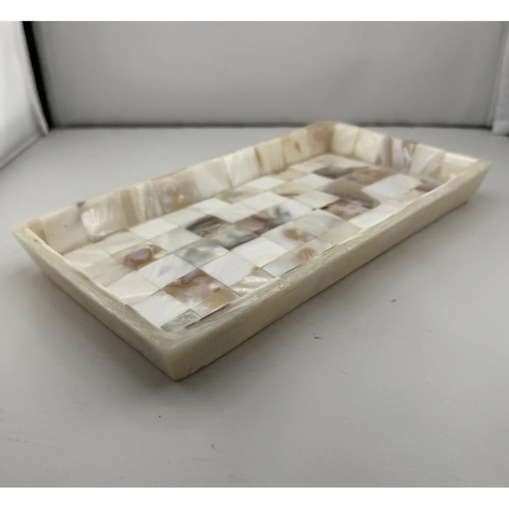 Luxury Vintage Capiz Mother Of Pearl Vanity Trinket Tray 9.5"x5"x1" - Picture 5 of 7